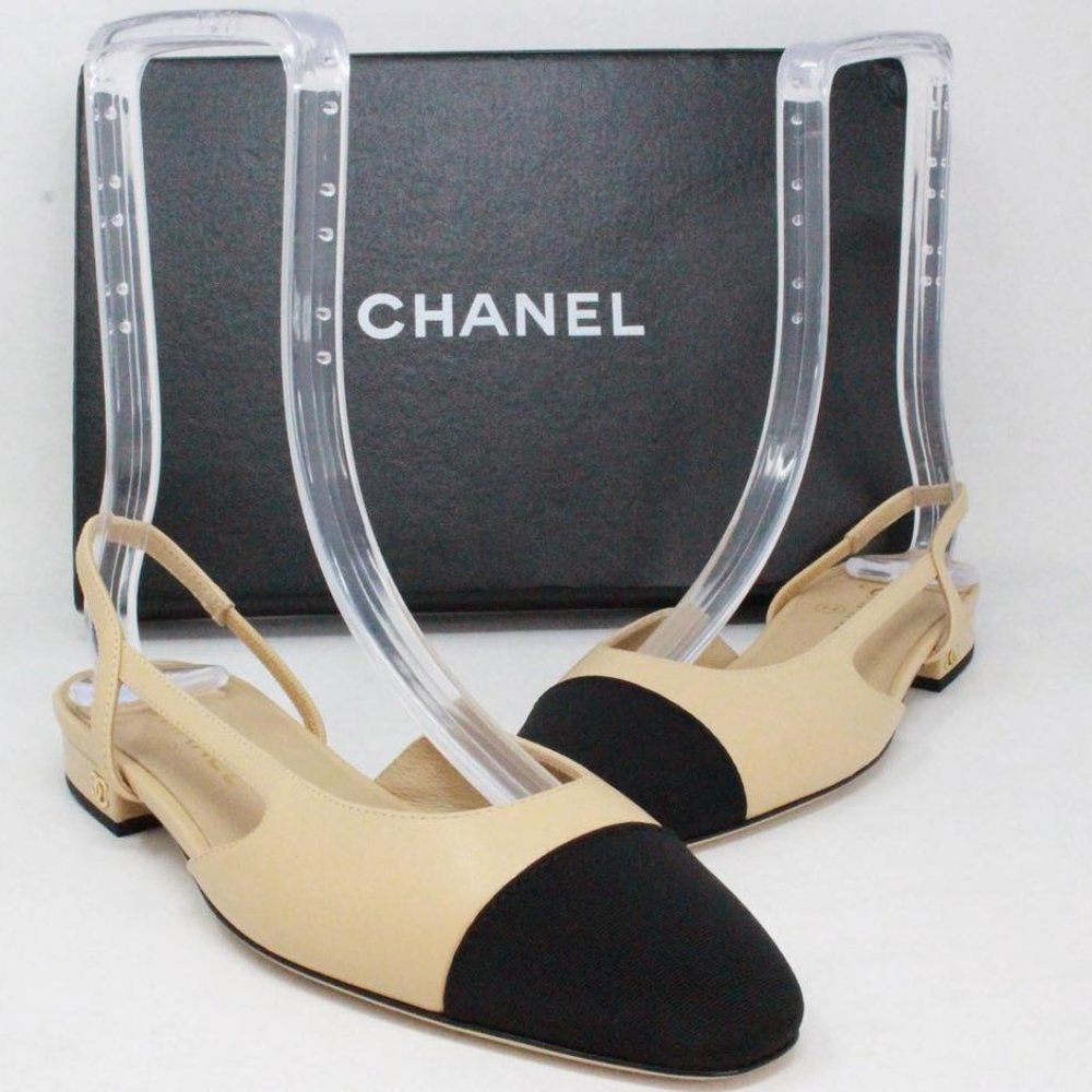 CHANEL Beige and Black Flats